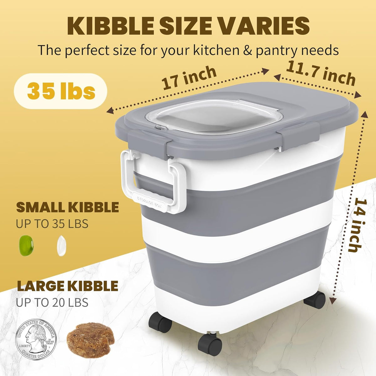 HOYTAMDA 20-30Lbs Rice Container,Collapsible Airtight Food Storage Containers with Wheels,Handle,Rice Storage Container with Small Bin and Scoop,Rice Dispenser for Flour Sugar Cereal Grain Dog Cat