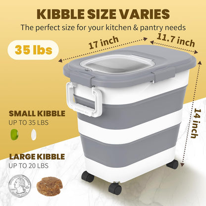 HOYTAMDA 20-30Lbs Rice Container,Collapsible Airtight Food Storage Containers with Wheels,Handle,Rice Storage Container with Small Bin and Scoop,Rice Dispenser for Flour Sugar Cereal Grain Dog Cat