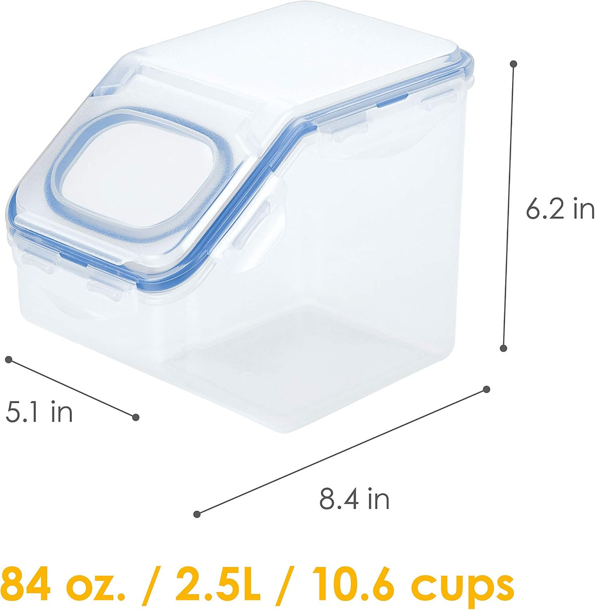 LOCK & LOCK Easy Essentials Food lids (flip-top) / Pantry Storage/Airtight containers, BPA Free, top-16.5 Cup-for Cereal, Clear