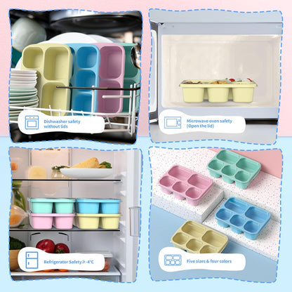 Bento Box Adult Lunch Box - 4 Pack, 5 - Compartment Meal Prep Container for Kids, Reusable Food Storage Snack Containers - Stackable for School, Work, and Travel (Wheat(Green/Blue/Pink/Beige))