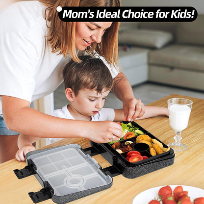 Bento Lunch Box for Kids, 6 Compartments BPA Free, Dishwasher Safe Back to School Snack Bento Lunch Containers Boxes, Ideal Portion Sizes for On-the-Go Meal, Ages 3+, School, Green Patterned