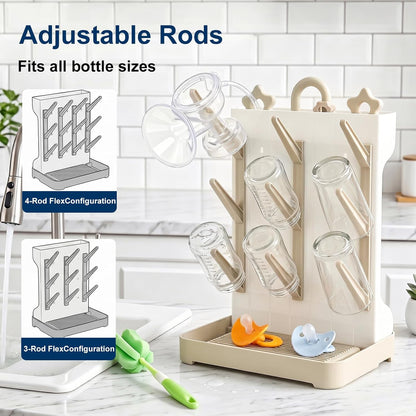 GoMaihe Baby Bottle Drying Rack: Space Saving Vertical Bottle Dryer Holder - Newborn Accessories Storage Stand Organize Brushes Pacifiers on Countertop - BPA-Free - Gray