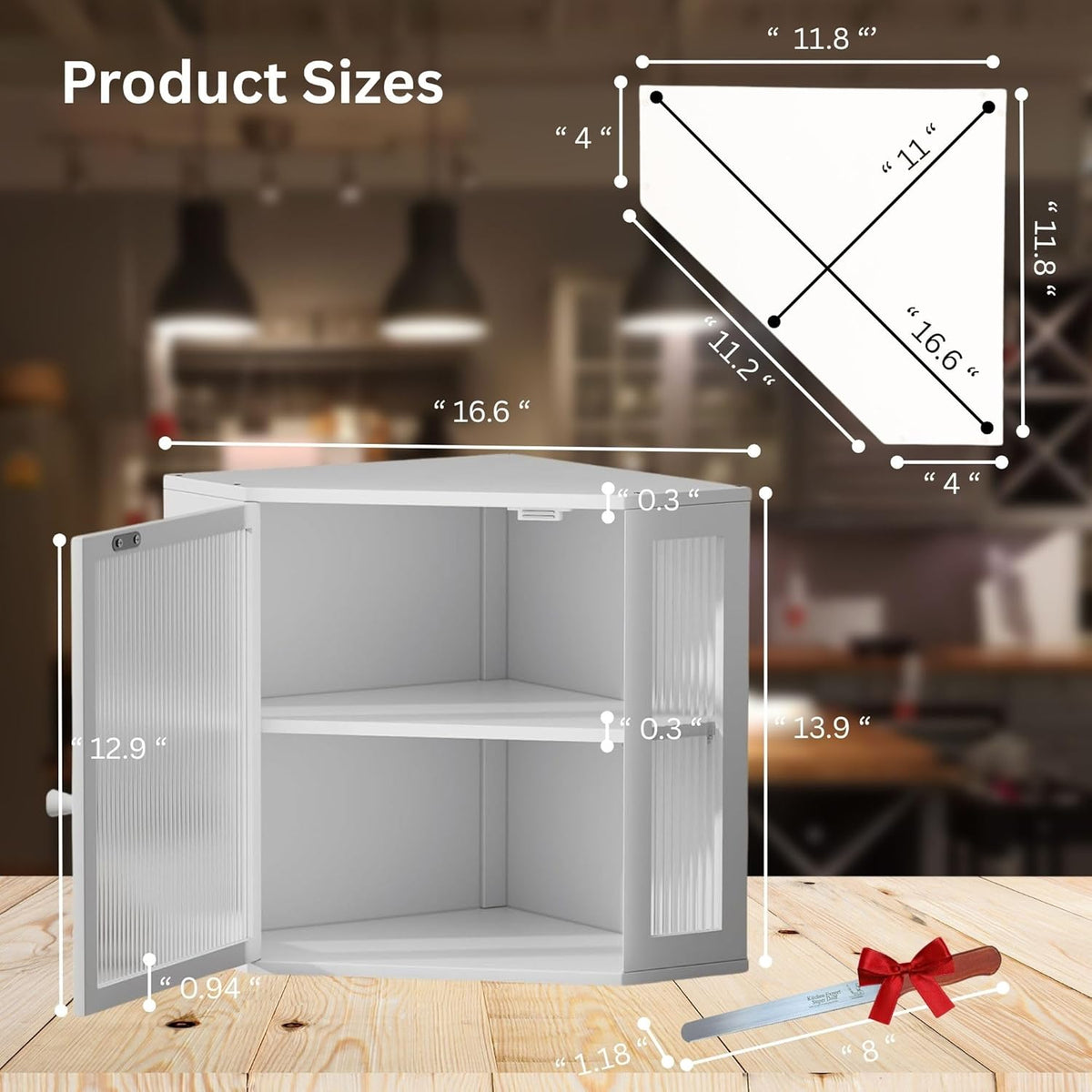 Corner Bread Box for Kitchen Countertop – 2 Tier Large Bamboo Breadbox with Acrylic Wavy Door and Adjustable Shelf | Modern Wooden Storage Bin, Black Farmhouse Kitchen Organizer (Wooden)
