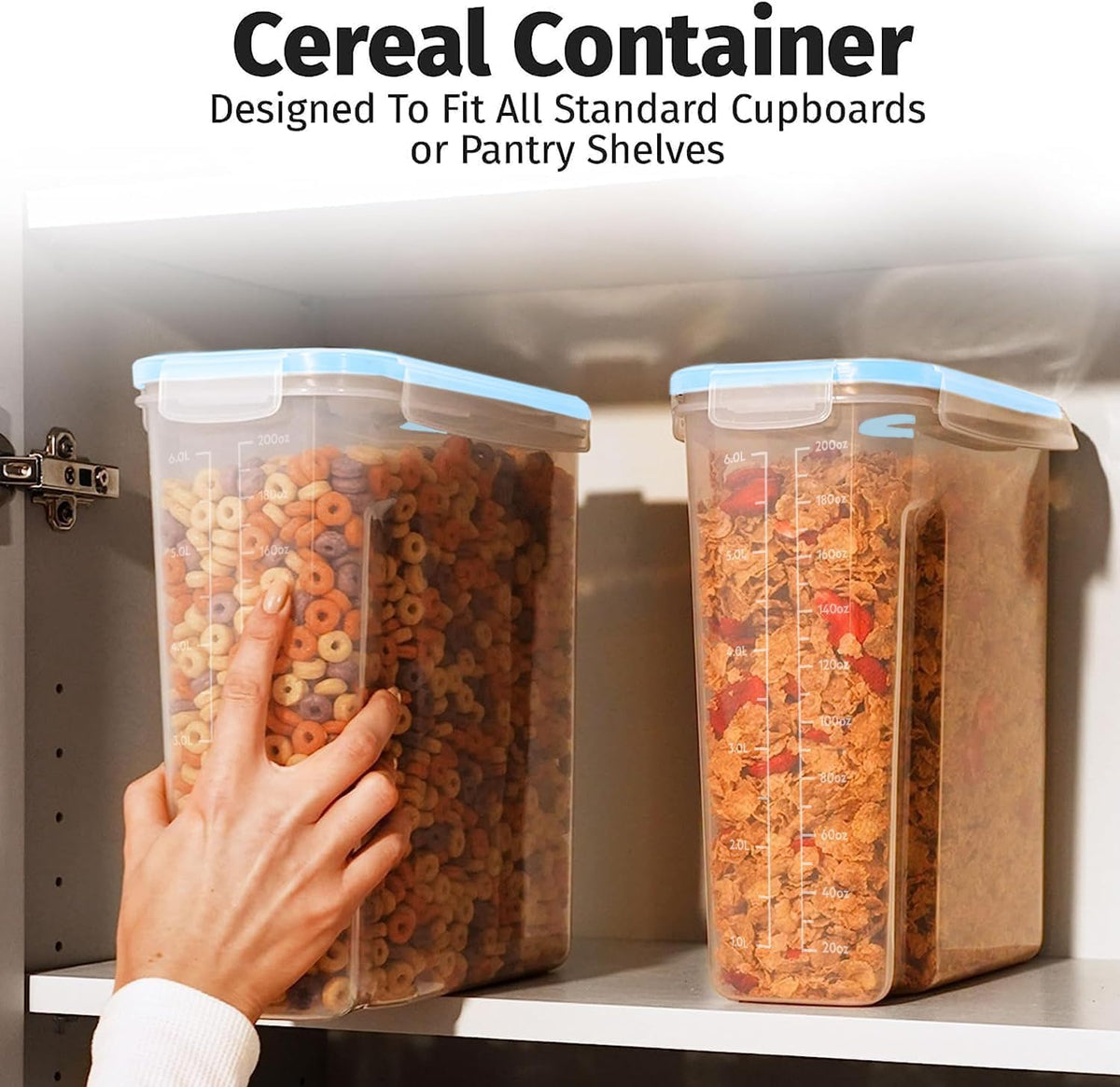 Shazo 2 Pack (6.3L / 213OZ) EXTRA Large Airtight Food Storage Cereal Containers for Bulk Food Storage BPA-Free Plastic Container, Pantry Organization and Canister for Rice, Pasta, Sugar & Flour