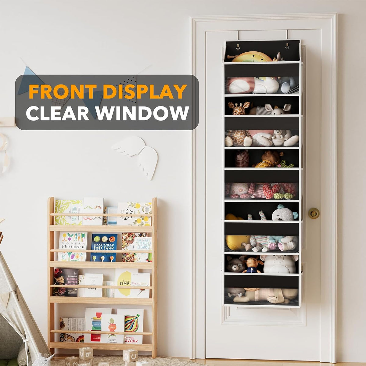 SpaceAid Over The Door Organizer with 5 Large Pockets and 10 Mesh Side Pockets, 5 Layers Door Organizer Hanging with Clear Window for Bedroom, Bathroom, Pantry and Nursery, Gray