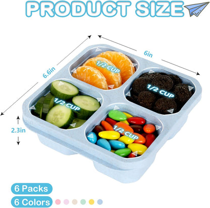 6 Pack Bento Box, 4 Compartment Lunchable Snack Containers with Lids for Meal Prep, School, Travel, Reusable Divided Lunch Food Container for Adults, Kids, Toddlers