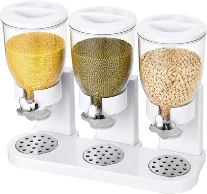 Cereal Dispenser Countertop, 3 Pack 2L/67oz Cereal Dispenser, Airtight Cereal Containers Storage, Rotating White Plastic Dry Food Dispenser, Rice Dispenser, Candy Dispenser for Cereal, Coffee Beans