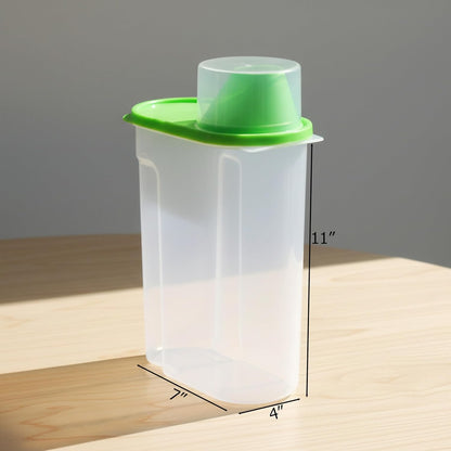 Basicwise 2.5 Liters Set of 3 Large Airtight Food Storage Containers with Pouring Spout and Measuring Cup Lid for Flour Sugar Cereal Rice Pantry Staples & Baking Ingredients in Green Pink and Yellow