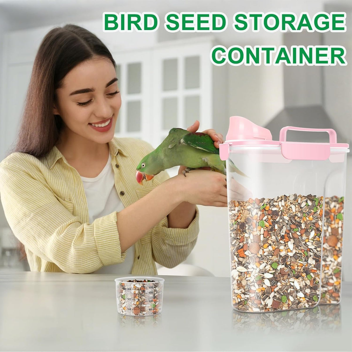 TBMax 2 Pack Cat Dog Food Storage Containers 10 to 14 Lbs, Portable Travel Pet Container Dispenser with Easy-Pouring Spout & Cup, Airtight Bird Seed Container Dog Treat Storage Bin -White