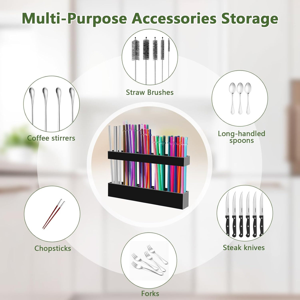 Malldii 9.5" Large Acrylic Straw Holder for Cabinet Door - Reusable Tumbler Straw Organizer Storage, Small Kitchen Accessories Container, Ultra Sticky Cupboard Door Mounted (Transparent)