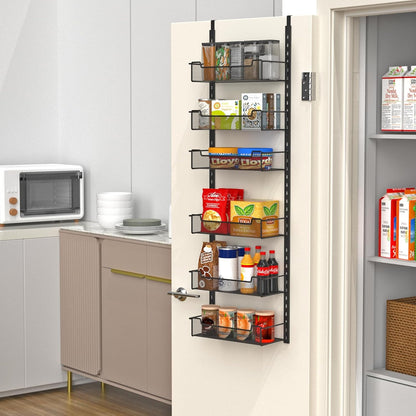 VyGrow 12.3" W Narrow Over the Door Pantry Organizer, 6-Tier Over the Door Organizer with Adjustable Basket, Pantry Door Organization for Pantry Kitchen Storage Room Spice Rack, White