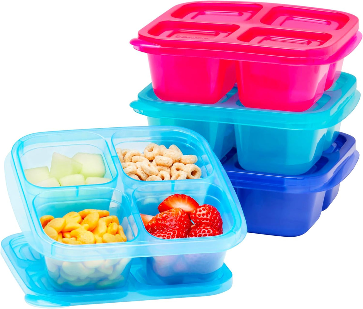 Bentgo Easyboxes 4-Compartment Snack Containers - 8-Piece Set with 4 Trays & 4 Custom-Fit Lids to Seal in Freshness - Reusable Food Storage & Meal Prep Bento BPA-Free Containers (Brights 4-Pack)
