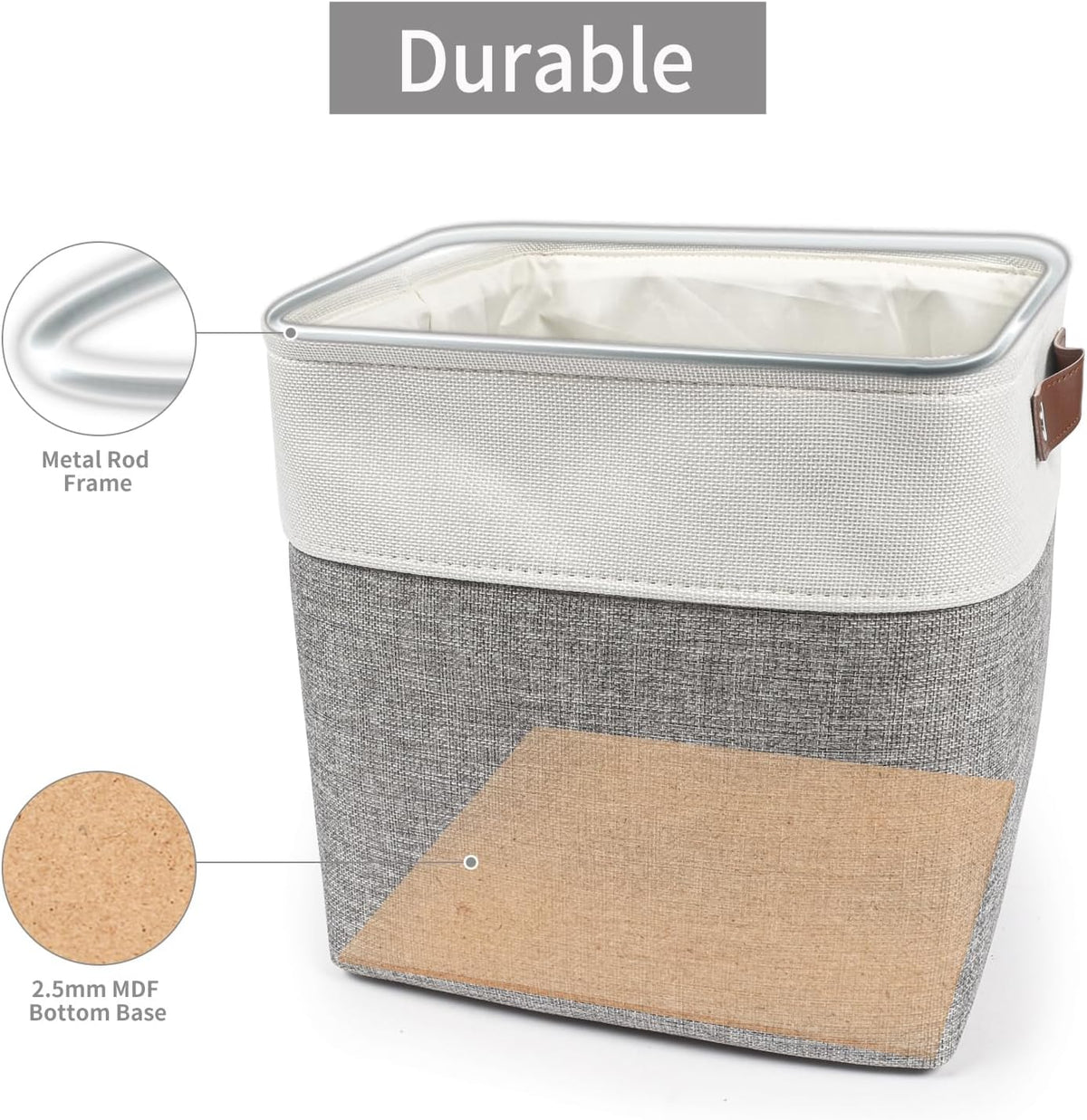 Bagnizer Large Fabric Storage Baskets | 50L Storage Bins, Decorative Linen Closet Baskets with Handles for Organizing, Shelf, Toys, Clothes, Home, Office, Nursery, 17x12x15Inches (Grey&White)