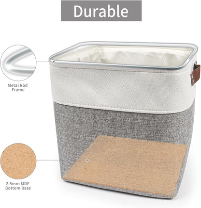 Bagnizer Large Fabric Storage Baskets | 50L Storage Bins, Decorative Linen Closet Baskets with Handles for Organizing, Shelf, Toys, Clothes, Home, Office, Nursery, 17x12x15Inches (Grey&White)