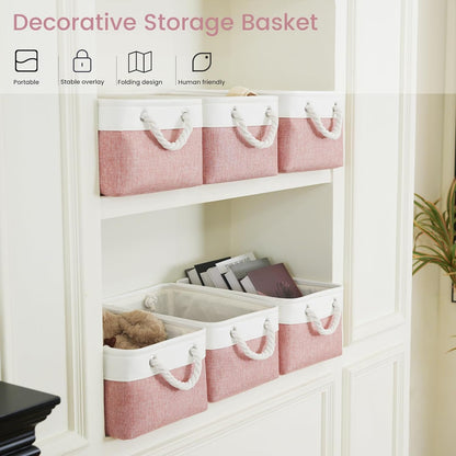 Large Storage Baskets- 15.7x11.8x8.26 inch Storage Bins for Shelves and Closet Organizing, Foldable Fabric Bin for Home Organization Clothes and Laundry (3-Pack, White&Khaki)