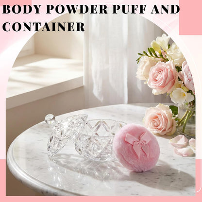 Tioncy 3 Pcs Large Body Powder Puff and Container Valentine's Day gift Powder Container with Puff Crystal Case Soft Washable Reusable Velour Face Body Glitter Wet Dry Makeup (Classic,Clear)