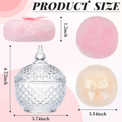 Tioncy 3 Pcs Large Body Powder Puff and Container Valentine's Day gift Powder Container with Puff Crystal Case Soft Washable Reusable Velour Face Body Glitter Wet Dry Makeup (Classic,Clear)
