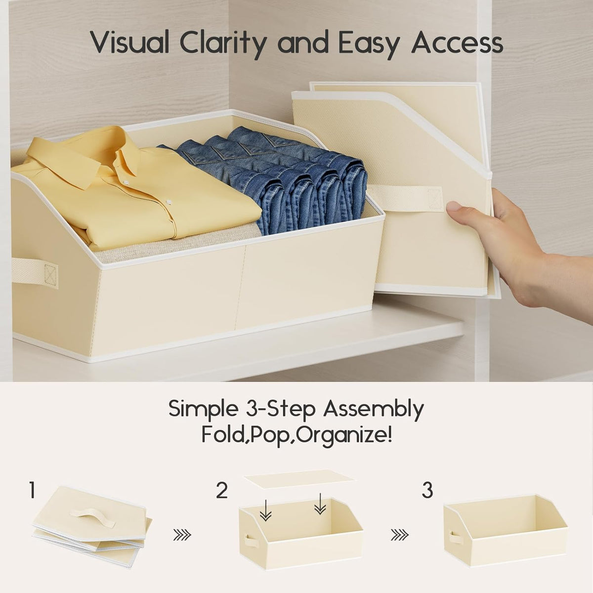 Homsorout Large Closet Organizers and Storage Bins - Trapezoid Storage Baskets for Shelves, Foldable Fabric Baskets with Handles Ideal for Closet, Basket, Wardrobe and Shelf Storage, Beige