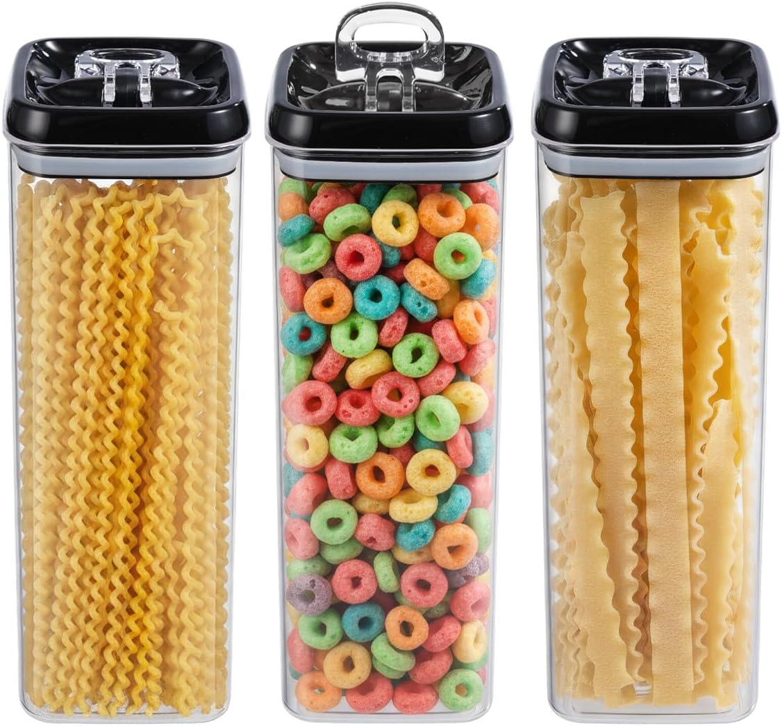 Felli Flip Tite Storage Container with Built-In Spoon & Airtight Lid 5” Large-M Ring Flip Top, Stackable Acrylic Canister for Sugar Flour Powder, Kitchen Pantry Organizer (1.8qt), 2 spoons