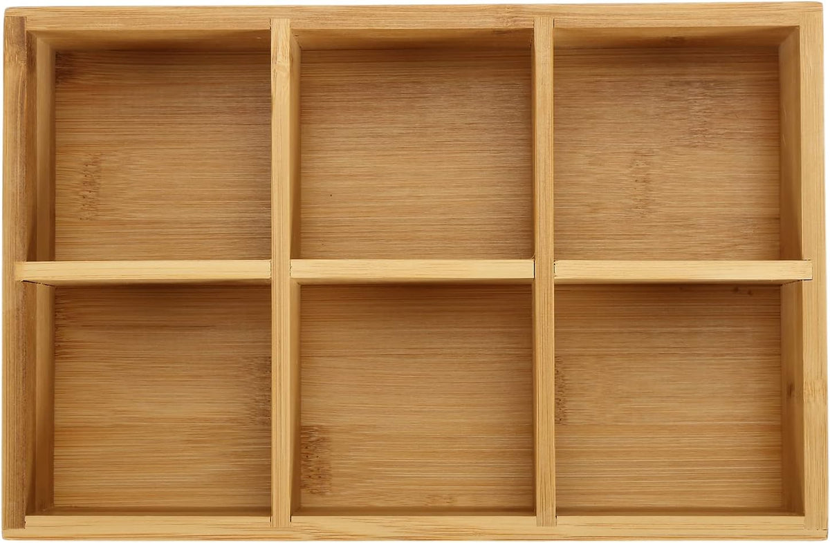 Dicunoy 2 Pack Bamboo Tea Bag Organizers, Wood Tea Bag Storage for Drawers with 6 Roomy Compartments, Sturdy Tea Chest Boxes for Shelf, Coffee Station, Sugar Packet, Sweeteners, Small Packets