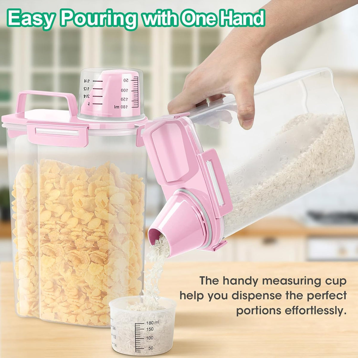 TBMax Rice Container Cereal Storage Container 2 Pack 5 Lbs, Kitchen Pantry Dry Food Storage Holder with Easy-Pouring Spout & Handy Cup, Small Pet Dog Cat Food Dispenser for Daily Feeding -Grey