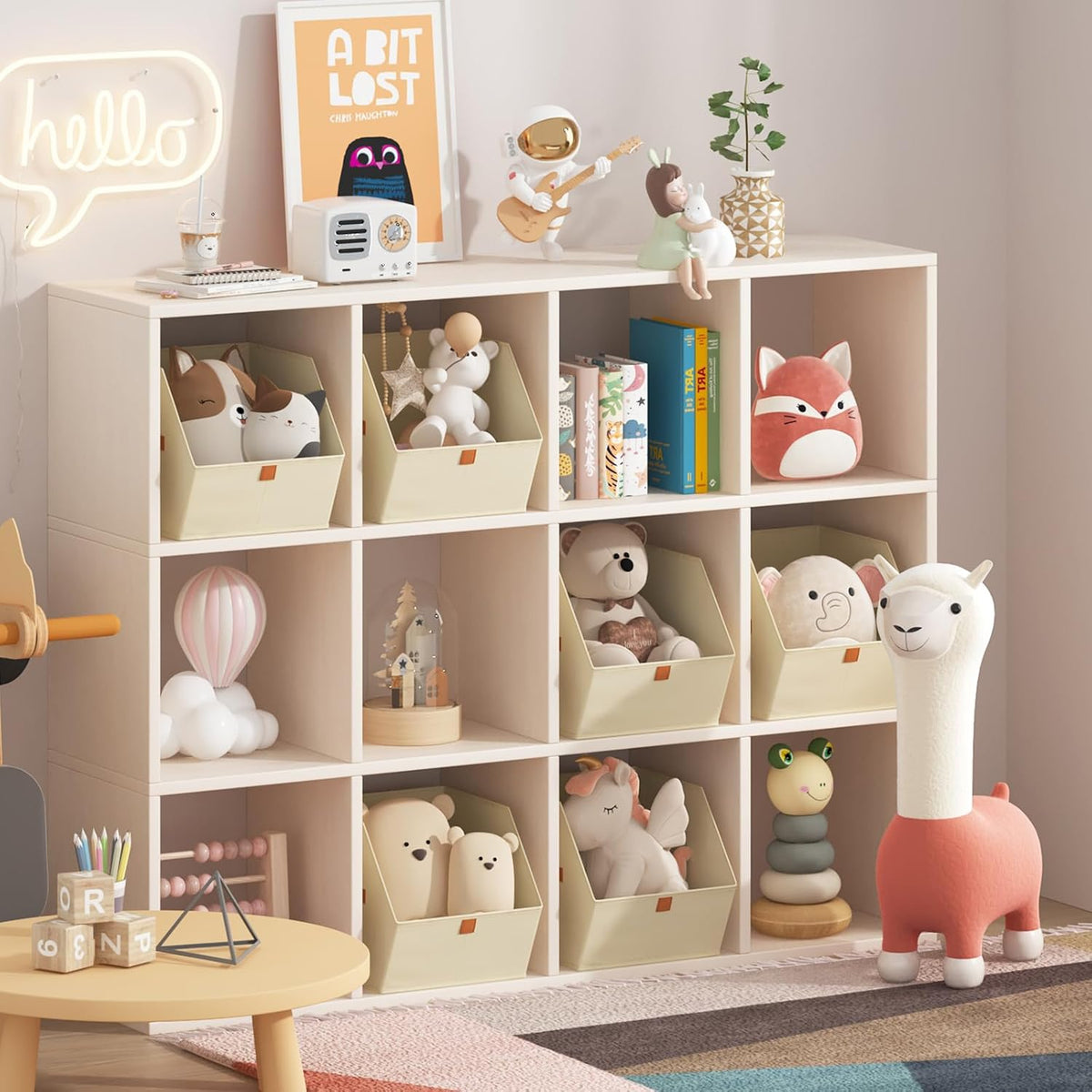 Homsorout Fabric Closet Storage Cubes - Square Storage Bins with Dual Handles for Clothes, Towels, Toys, Cube Storage Organizers for Bedroom, Nursery, Shelves, Closet, Small Spaces, Beige