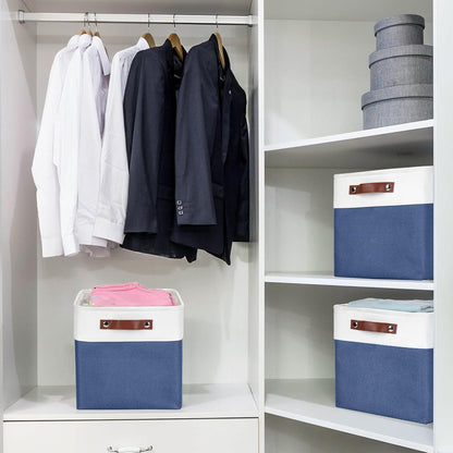 Bagnizer Large Fabric Storage Baskets | 50L Storage Bins, Decorative Linen Closet Baskets with Handles for Organizing, Shelf, Toys, Clothes, Home, Office, Nursery, 17x12x15Inches (Grey&White)