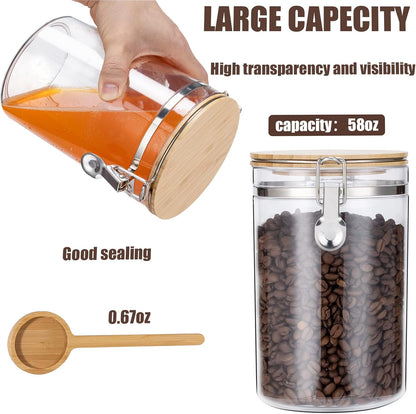 Yangbaga 2Pcs Coffee Sugar Canisters with Shelf, 38OZ Plastics Storage Containers for Ground Coffee Bean Storage with Lid Airtight Locking Clamp and Coffee Scoop, Food Storage Jar for Kitchen