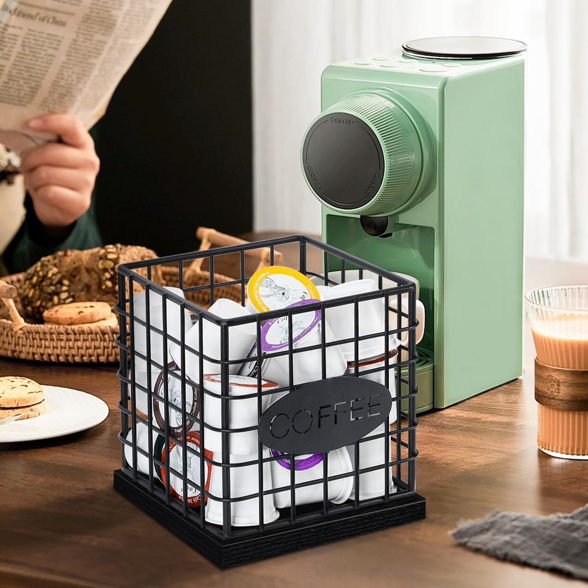 YINMIT K Cup Holder Organizer, Sturdy Coffee Pod Holder Organizer, 35 Kcup Large Capacity Storage Basket for Kitchen Counter and Office Desktop (Circular Grid)
