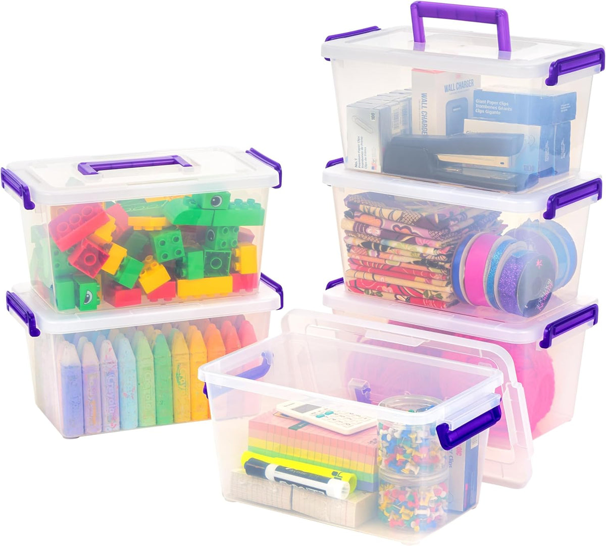 IRIS USA 6 Qt. Plastic Craft Storage Container Bins with Lids, Small Art & Office Supply Organizer Tote, Sensory Bins & Boxes for Home & University, Stackable, Secure Latch Buckles, Clear