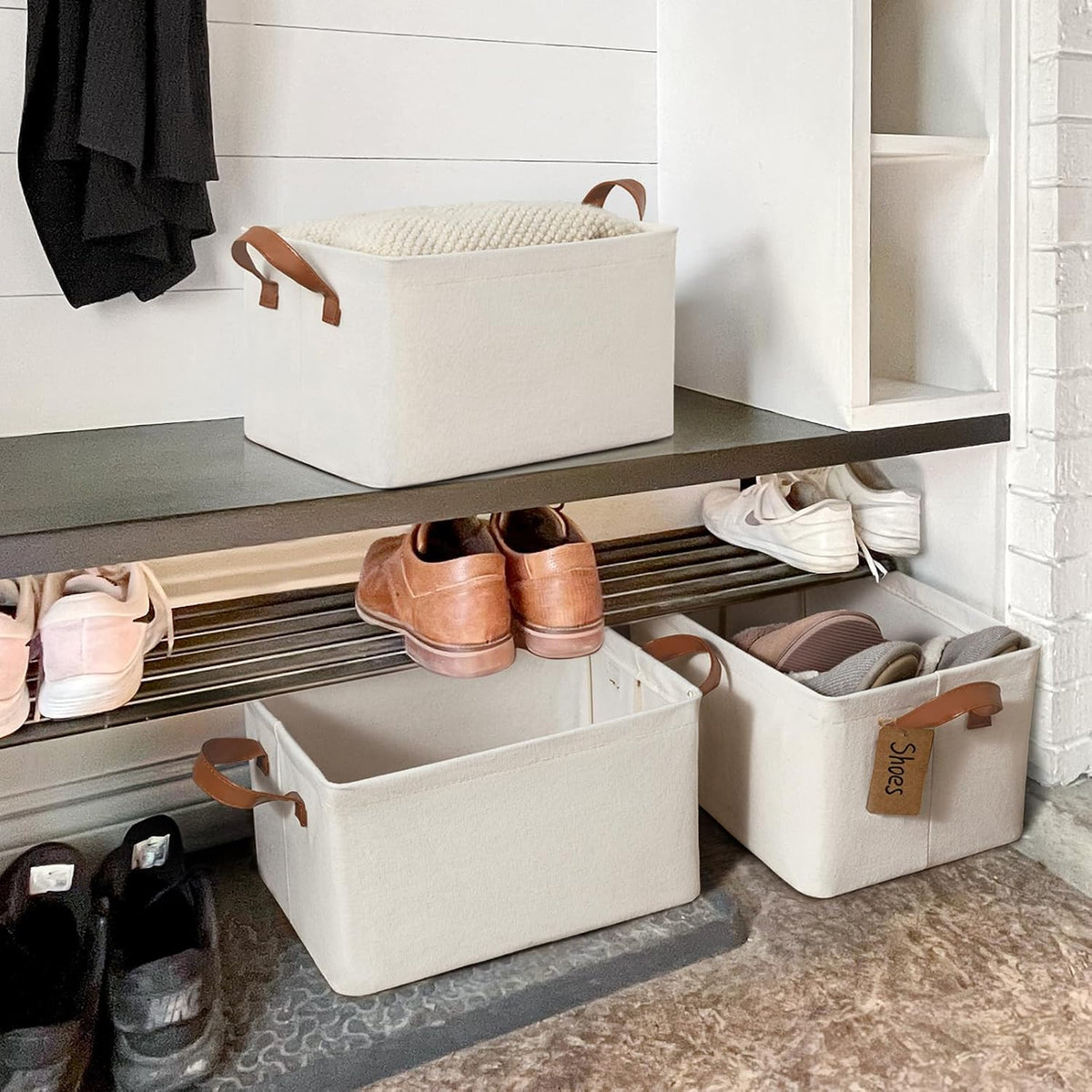 CHICVITA Large Storage Baskets for Shelves, Fabric Storage Bins with Metal Frame, Closet Organizers and Storage Boxes for Clothes Toy, Beige