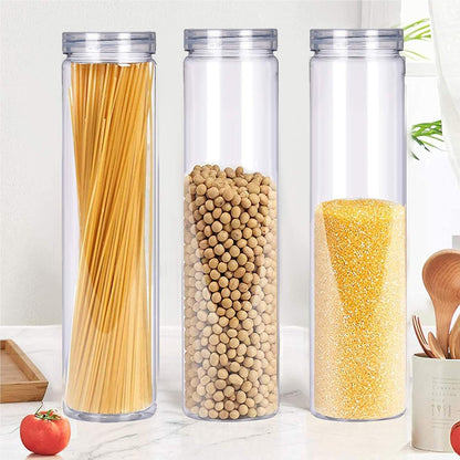3Pcs Clear Plastic Food Storage Jar with Lid, Plastic Spaghetti Pasta Containers with Screw on Lids for Dry Goods, Noodles, Spices and More