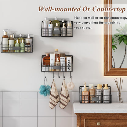 Sonyabecca 6 Pack Hanging Wall Basket for Organizing, Large Wire Basket for Storage Pantry with 5 S Hook+6 Adhesive Hook, Wall Mounted Shelf for Kitchen Bathroom