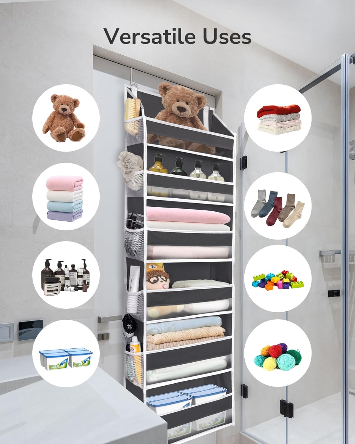 ULG Over The Door Organizer with 6 Large Pockets 12 Side Pockets, 50lbs Weight Capacity Door Hanging Organizer for Bedroom, Bathroom, Pantry, Nursery Storage, Beige