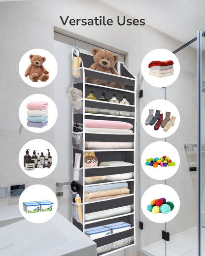 ULG Over The Door Organizer with 6 Large Pockets 12 Side Pockets, 50lbs Weight Capacity Door Hanging Organizer for Bedroom, Bathroom, Pantry, Nursery Storage, Beige