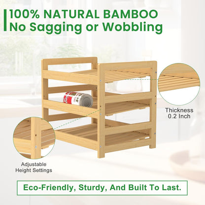Bamboo Rolling Can Organizer for Pantry, Stackable 3 Tier Canned Food Storage Rack for Kitchen Can Storage Organizer Set with Can Opener & Hooks for Cabinet & Countertop, Holds up to 36 Cans