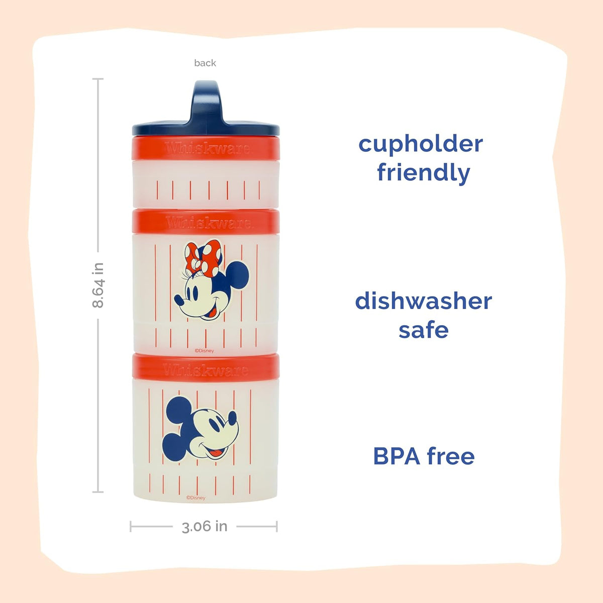 Whiskware Bluey Stackable Snack Containers for Babies, Toddlers, and Kids, 3 Stackable Snack Cups for School and Travel, Cupholder Friendly, Bluey and Bingo! Let’s Do This!