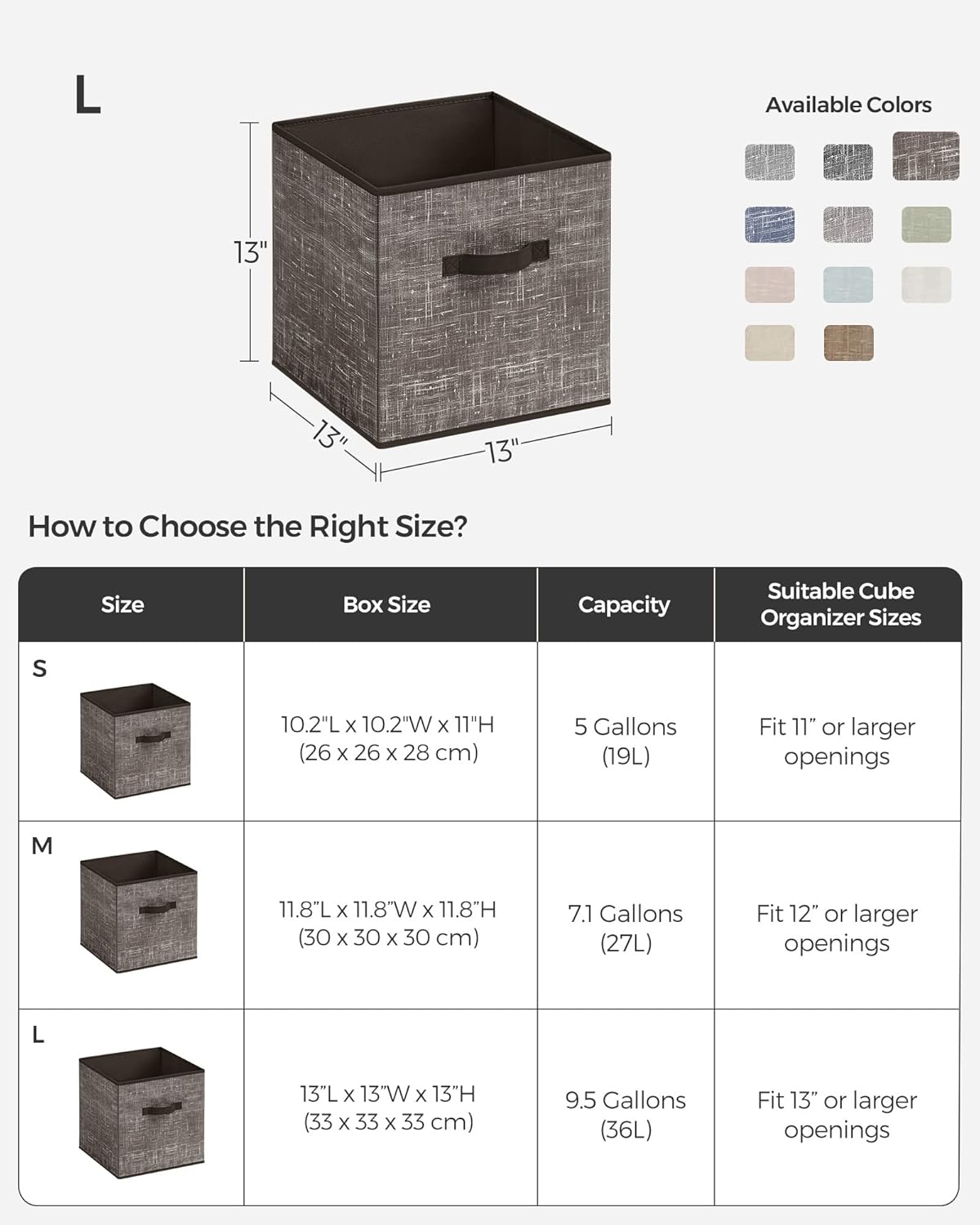 SONGMICS Storage Cubes, 11-Inch Non-Woven Fabric Bins with Double Handles, Set of 6, Closet Organizers for Shelves, Foldable, for Clothes, Cattail Gray UROB26LG