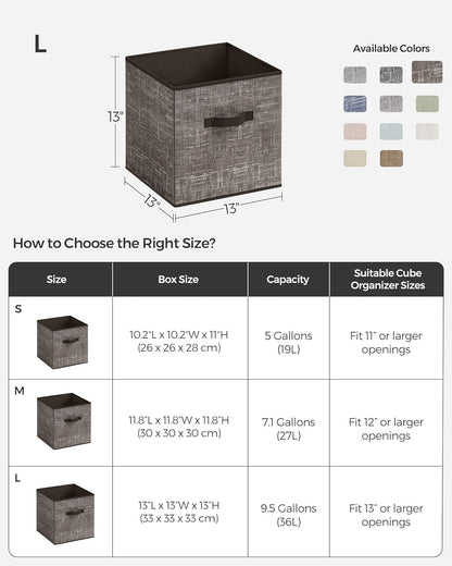 SONGMICS Storage Cubes, 11-Inch Non-Woven Fabric Bins with Double Handles, Set of 6, Closet Organizers for Shelves, Foldable, for Clothes, Cattail Gray UROB26LG