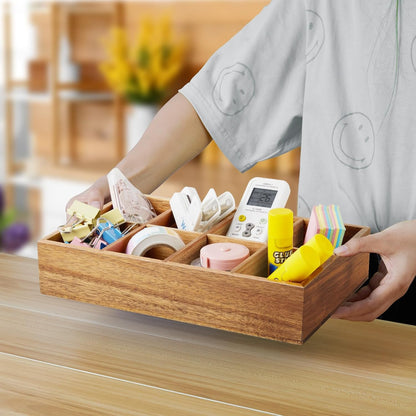 DRASTAR Tea Bag Organizer, Acacia Tea Bag Holder, Tea Storage Containers with 3 Slots, Wooden Tea Storage Accessories, Mini Tea Bag Caddy Box for Countertop