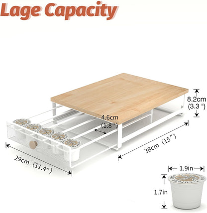 Sedegn Coffee Pod Holder Counter Coffee Vertuo Capsules Storage Organizer with Sliding Drawer Compatible For 35 K-Cup Pods No Assembly Needed Rustic Brown