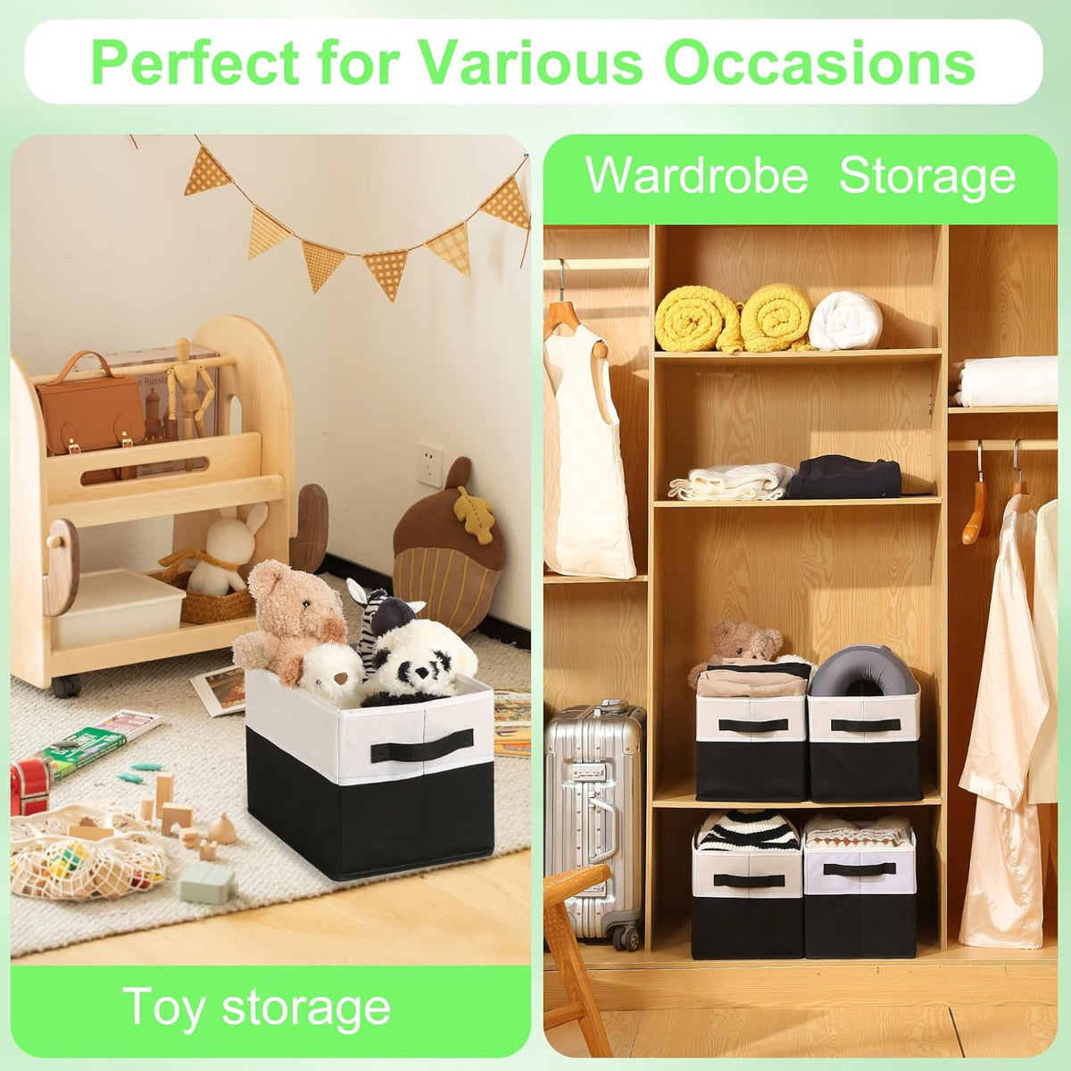 Closet Storage Bins, Large Closet Organizer Baskets with Divider & Handles,Trapezoid Fabric Shelf Organizers, Collapsible Storage Cubes for Clothes, Towels, Toys - Beige