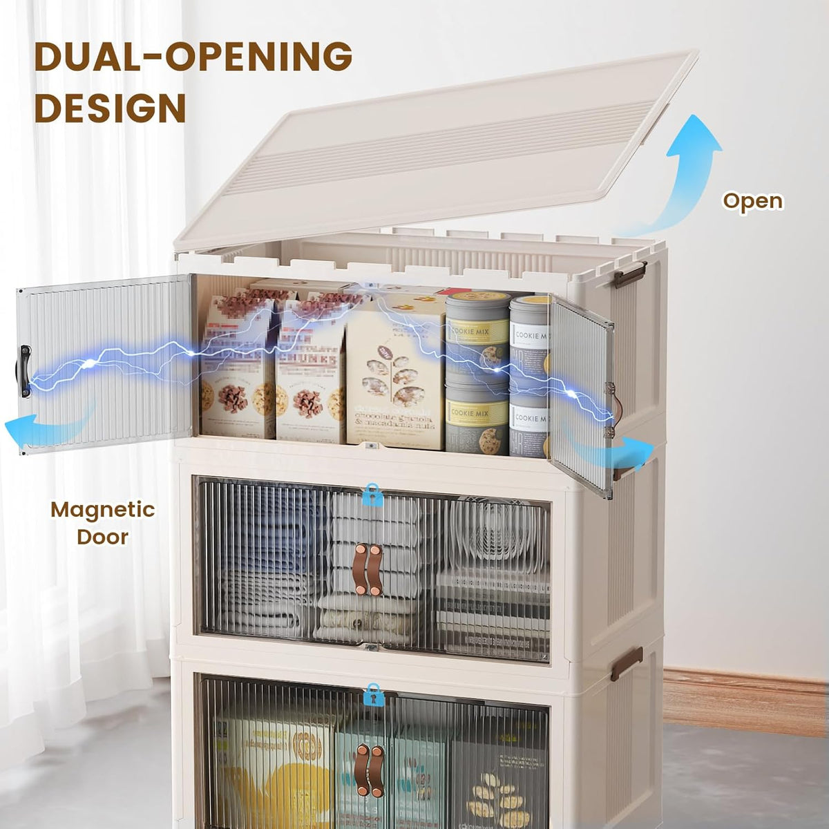 SAILUN 145Gal/580Qt Stackable Storage Bins Folding Collapsible Storage Bins with a Lid, Closet Organizers and Storage,White 26" W x 17" D x 71" H
