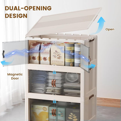 SAILUN 145Gal/580Qt Stackable Storage Bins Folding Collapsible Storage Bins with a Lid, Closet Organizers and Storage,White 26" W x 17" D x 71" H