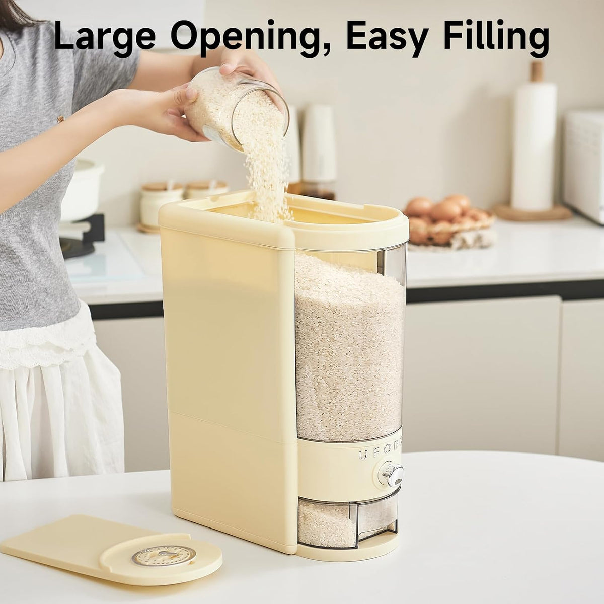 UFORU Rice Dispenser, Rice Storage Container with Measuring Cup for Kitchen Pantry Household, Cereal Dry Food Storage Containers Airtight, Sealed Moisture Proof (Brown 11 Lbs)