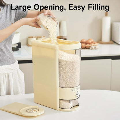 UFORU Rice Dispenser, Rice Storage Container with Measuring Cup for Kitchen Pantry Household, Cereal Dry Food Storage Containers Airtight, Sealed Moisture Proof (Brown 11 Lbs)