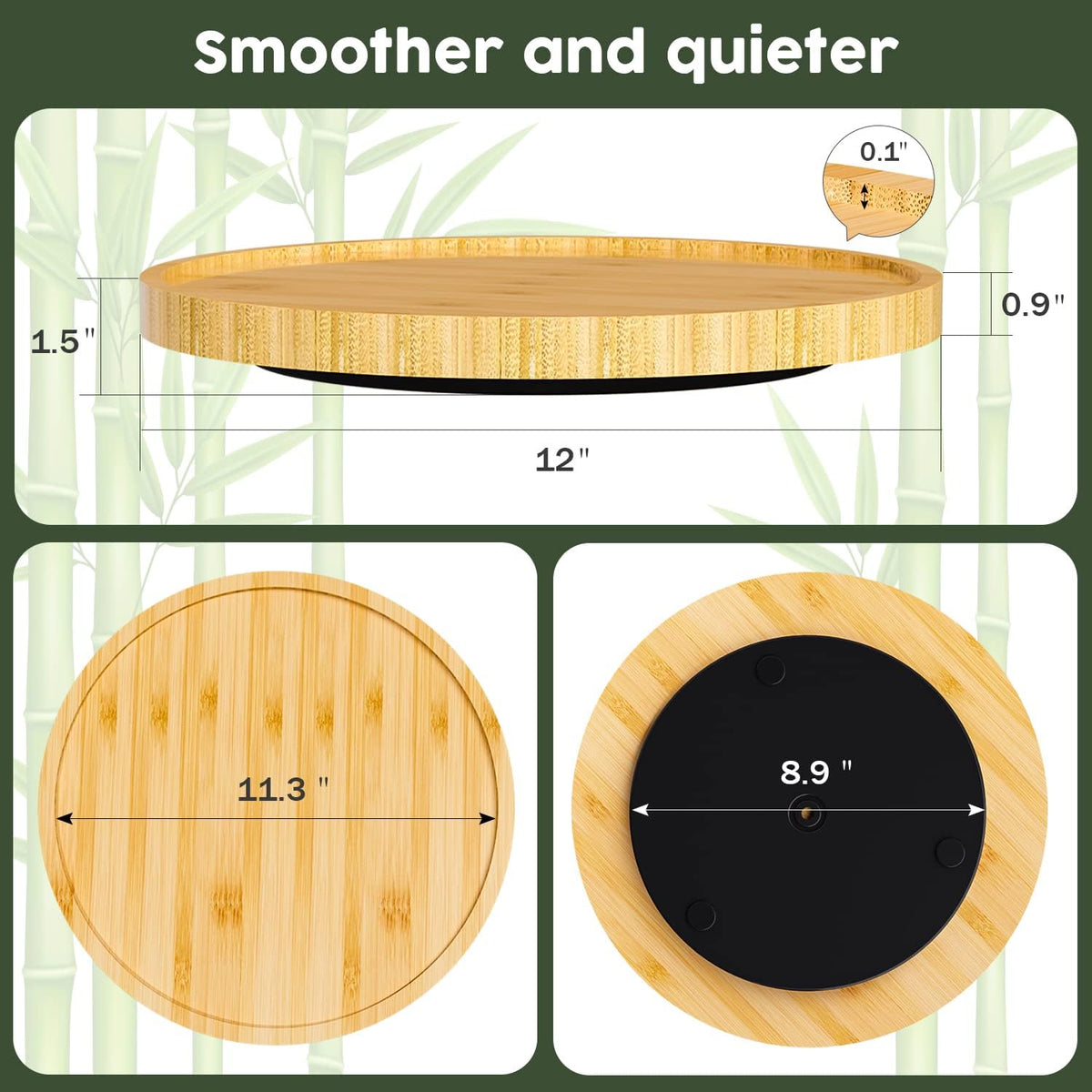 Lazy Susan Organizer, 10 Inch Non-Skid Bamboo Turntable Organizer for Salt Pepper Olive Oil and Spices Next to Stove, Wooden Lazy Susan for Table or Kitchen Countertop Organizer