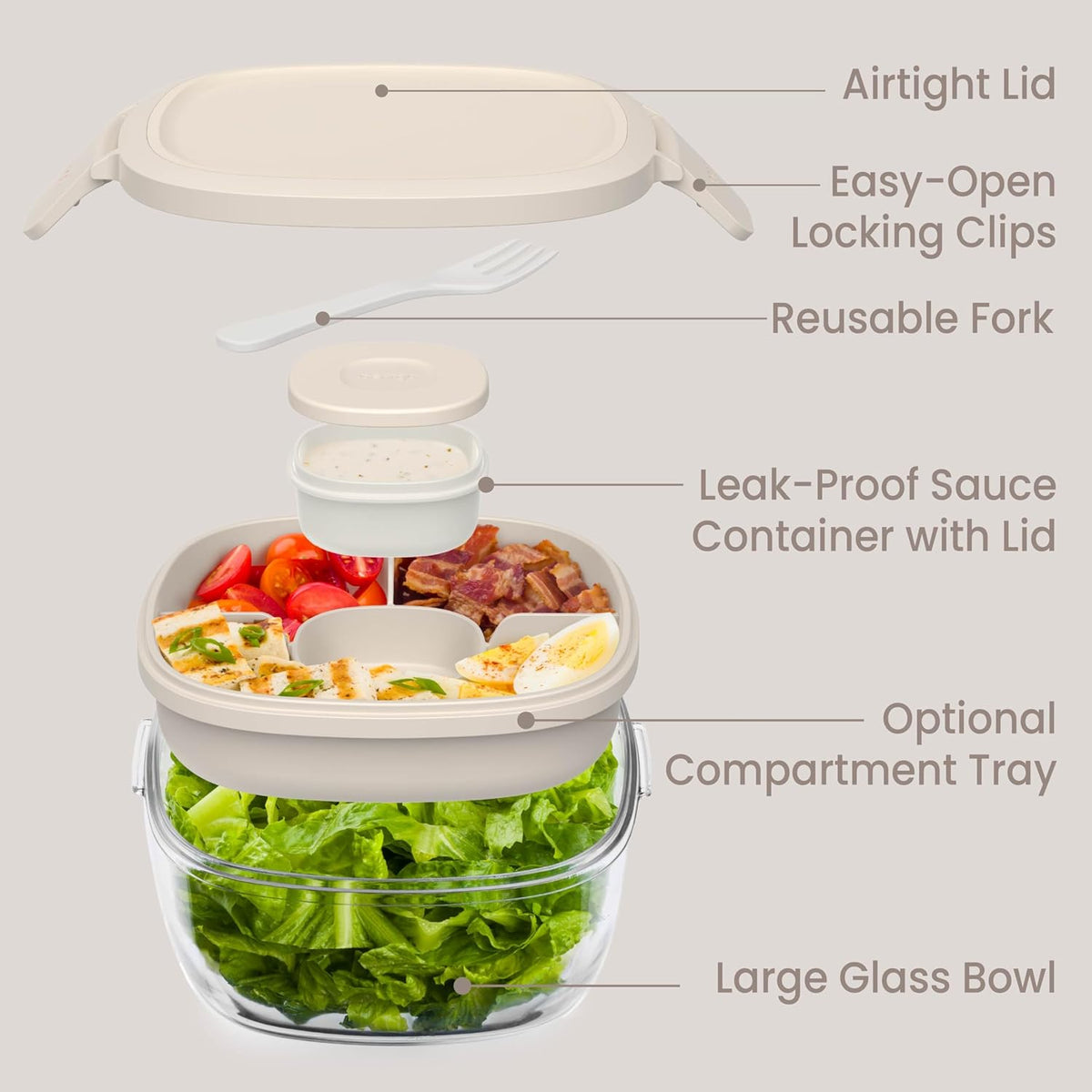 Bentgo Glass Prints Salad Container - 7.6-Cup Tinted Glass Salad Bowl with Airtight Lid, Leak-Proof Sauce Container, 4-Compartment Bento Meal Prep Tray & Reusable Fork (Floral Maximalist - Sea)