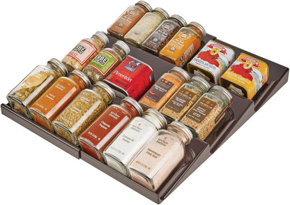 mDesign Expandable Plastic Deluxe Spice Rack, Drawer Organizer for Kitchen Cabinet Drawers, 3 Tier Slanted for Spice Jars, Food Seasoning Bottle Storage, Ligne Collection - Clear