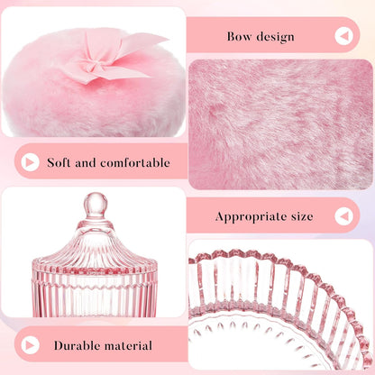 Tioncy 3 Pcs Large Body Powder Puff and Container Valentine's Day gift Powder Container with Puff Crystal Case Soft Washable Reusable Velour Face Body Glitter Wet Dry Makeup (Classic,Clear)